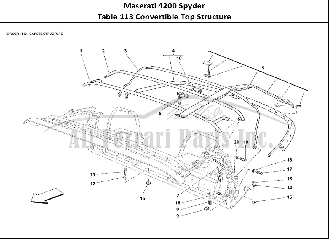 Ferrari Parts Maserati 4200 Spyder Page 113 Capote Structure