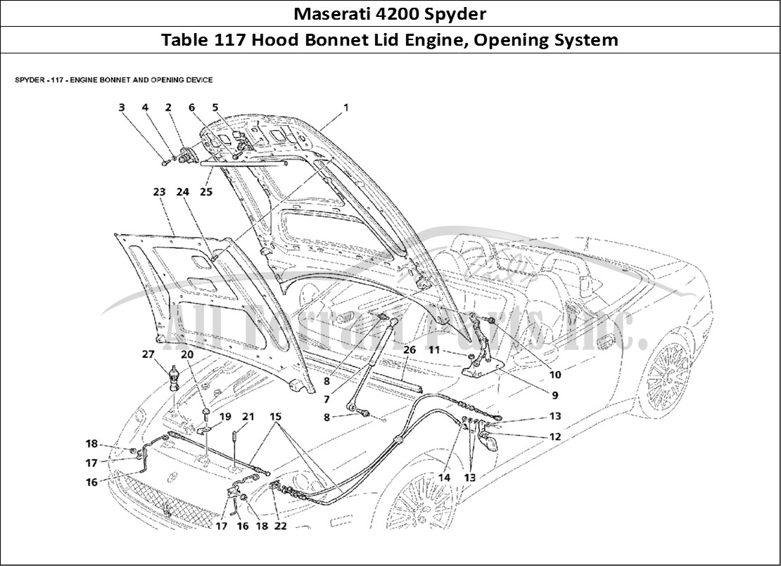 Ferrari Parts Maserati 4200 Spyder Page 117 Engine Bonnet and Opening