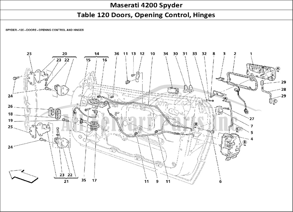 Ferrari Parts Maserati 4200 Spyder Page 120 Doors - Opening Control a