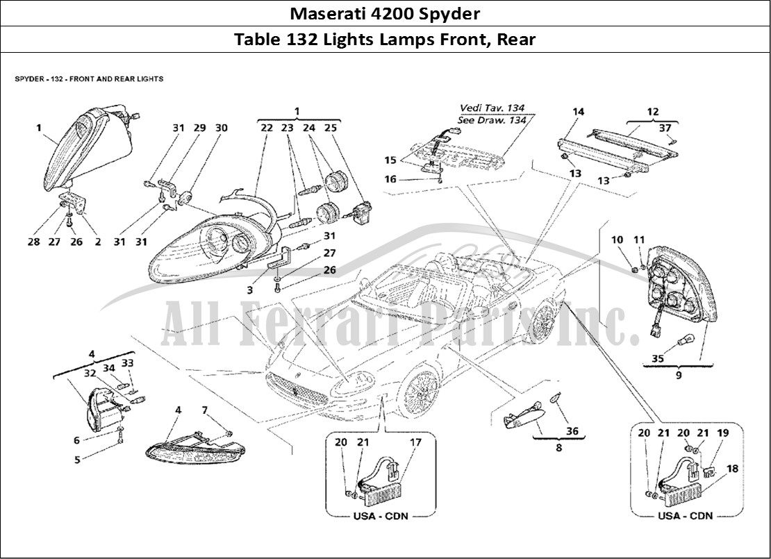 Ferrari Parts Maserati 4200 Spyder Page 132 Front and Rear Lights