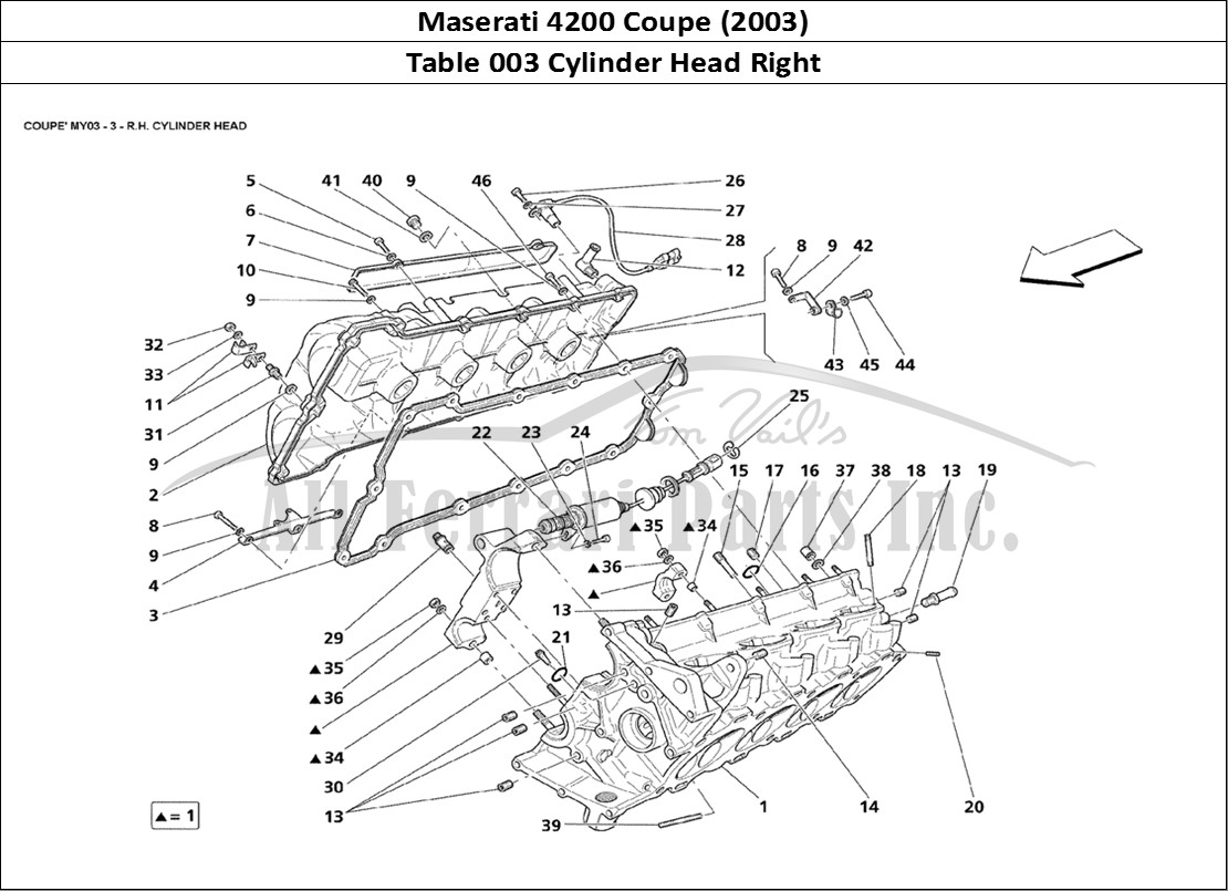 Ferrari Parts Maserati 4200 Coupe (2003) Page 003 R.H. Cylinder Head