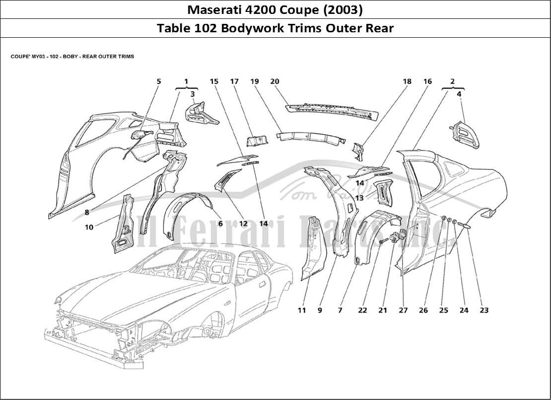 Ferrari Parts Maserati 4200 Coupe (2003) Page 102 Body - Rear Outer Trims