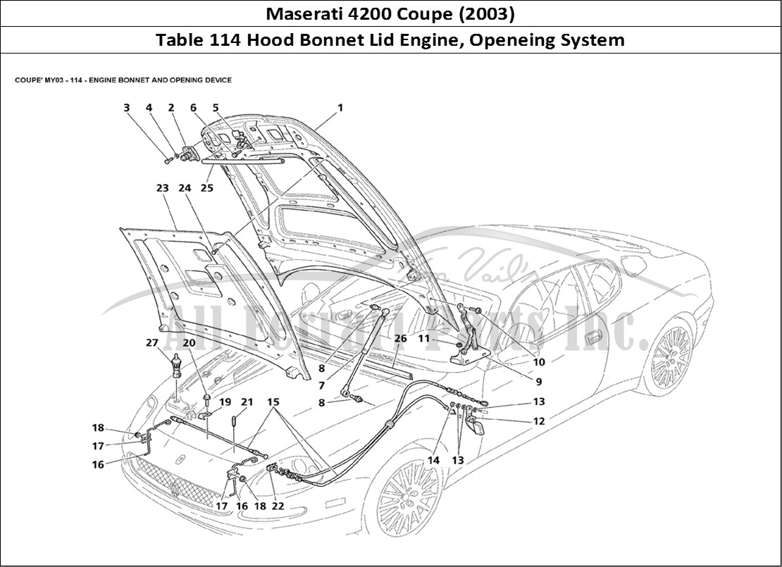 Ferrari Parts Maserati 4200 Coupe (2003) Page 114 Engine Bonnet and Openein