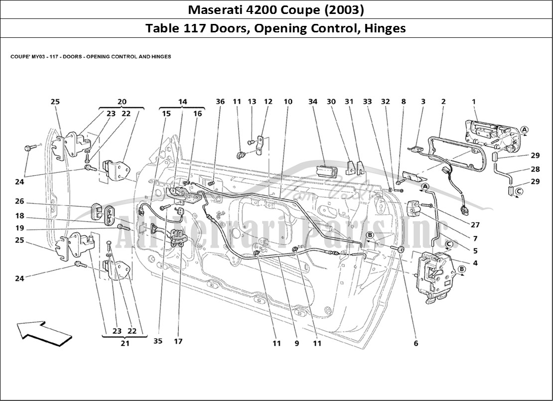 Ferrari Parts Maserati 4200 Coupe (2003) Page 117 Doors - Opening Control a