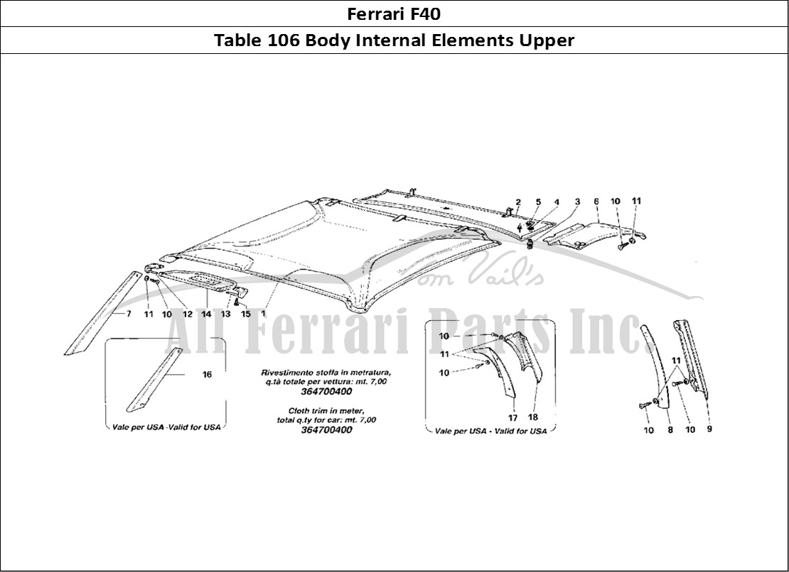 Ferrari Parts Ferrari F40 Page 106 Internal Elements Body -U
