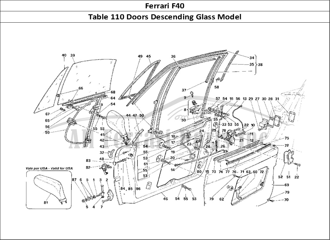 Ferrari Parts Ferrari F40 Page 110 Doors -Descending Glass V