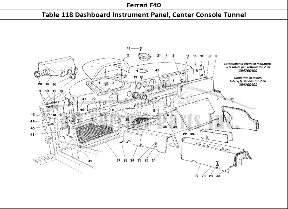 Ferrari Parts Ferrari F40 Page 118 Dashboard and Tunnel