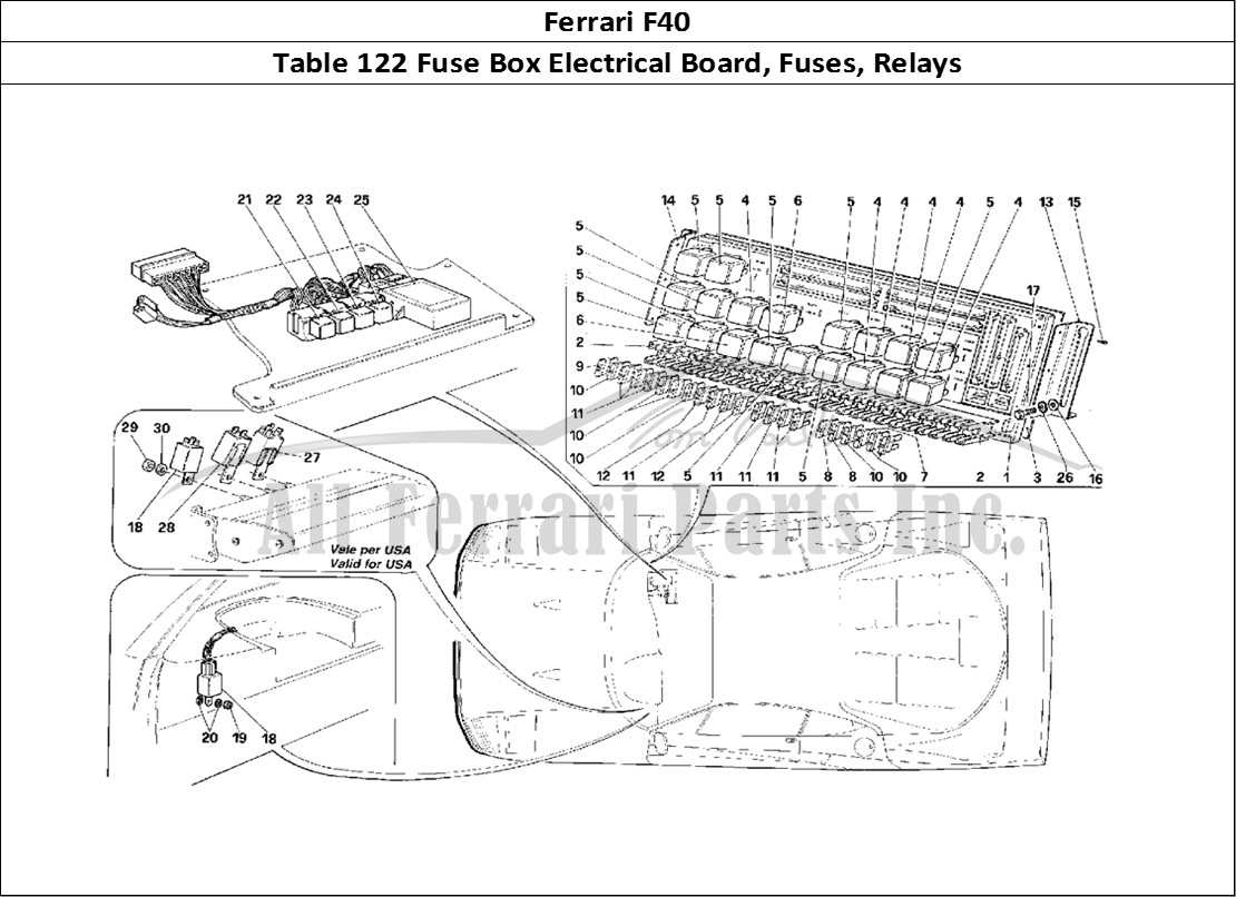 Ferrari Parts Ferrari F40 Page 122 Electrical Board - Fuses