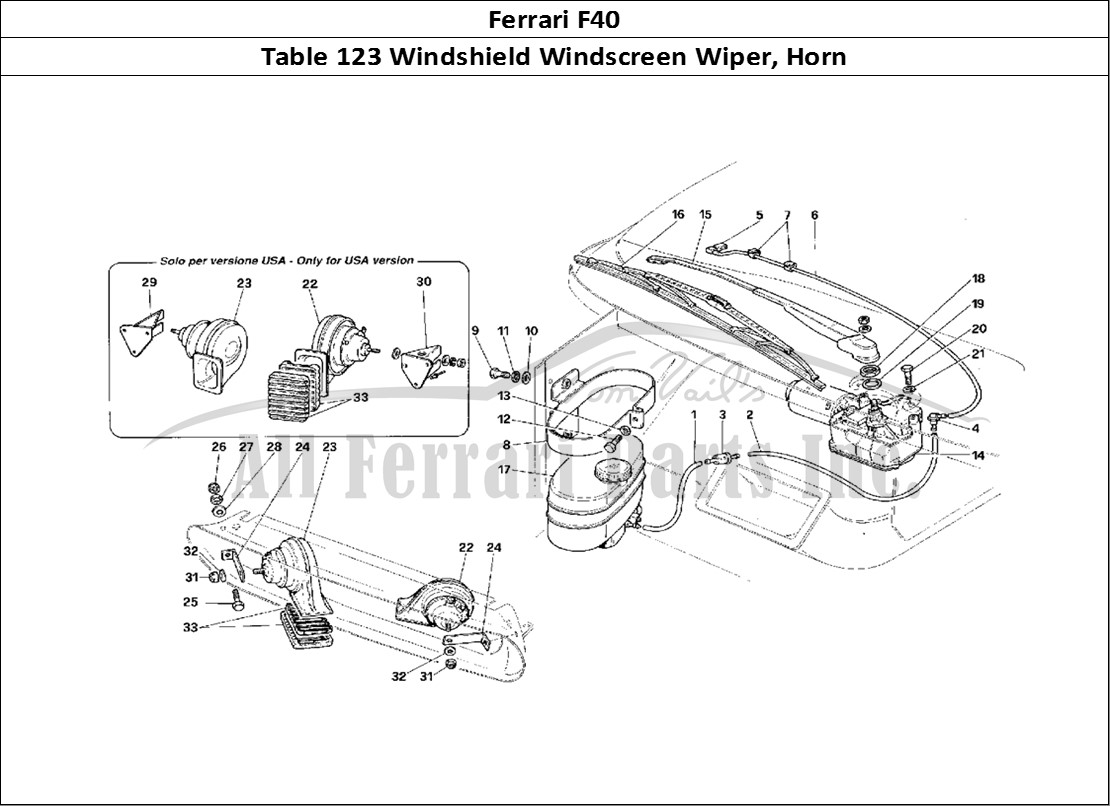 Ferrari Parts Ferrari F40 Page 123 Windshield Wiper and Horn