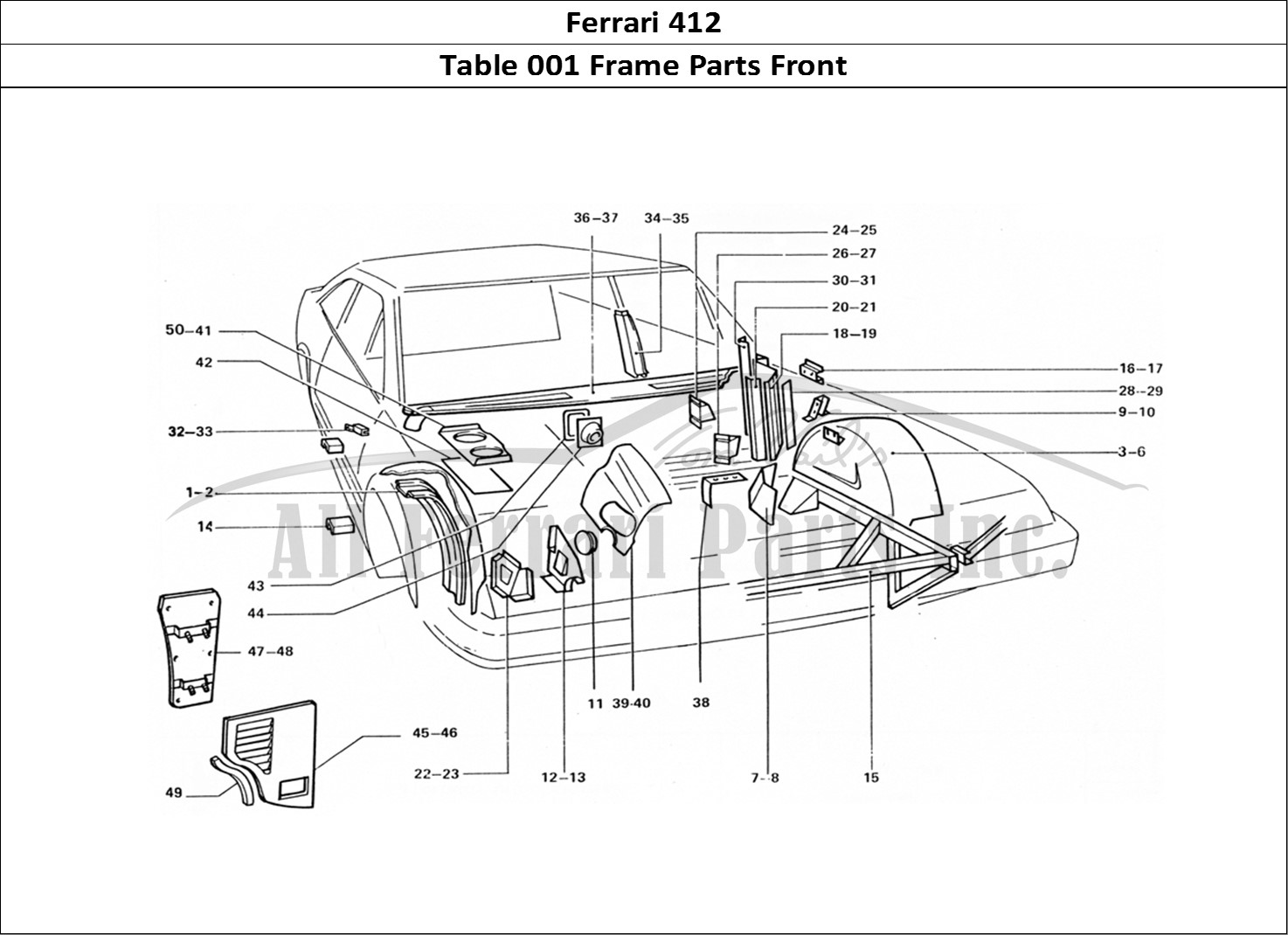 Ferrari Parts Ferrari 412 (Coachwork) Page 001 Front Inner Sheilds & Pan