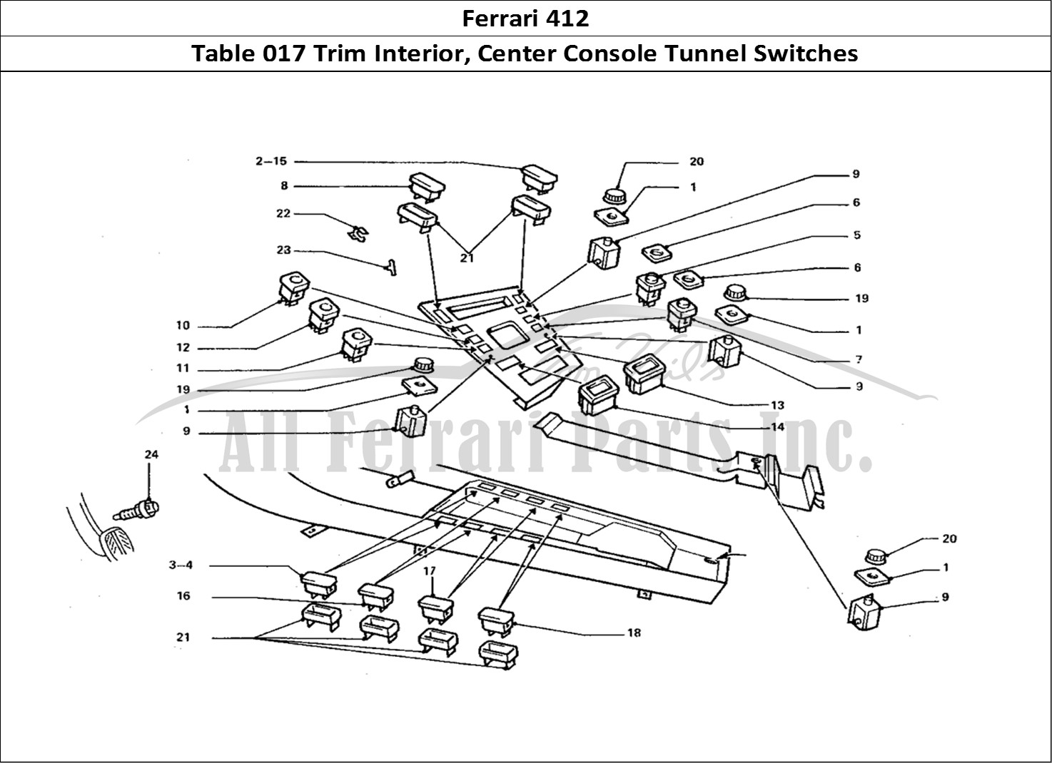 Ferrari Parts Ferrari 412 (Coachwork) Page 017 Centre Consloe Switches