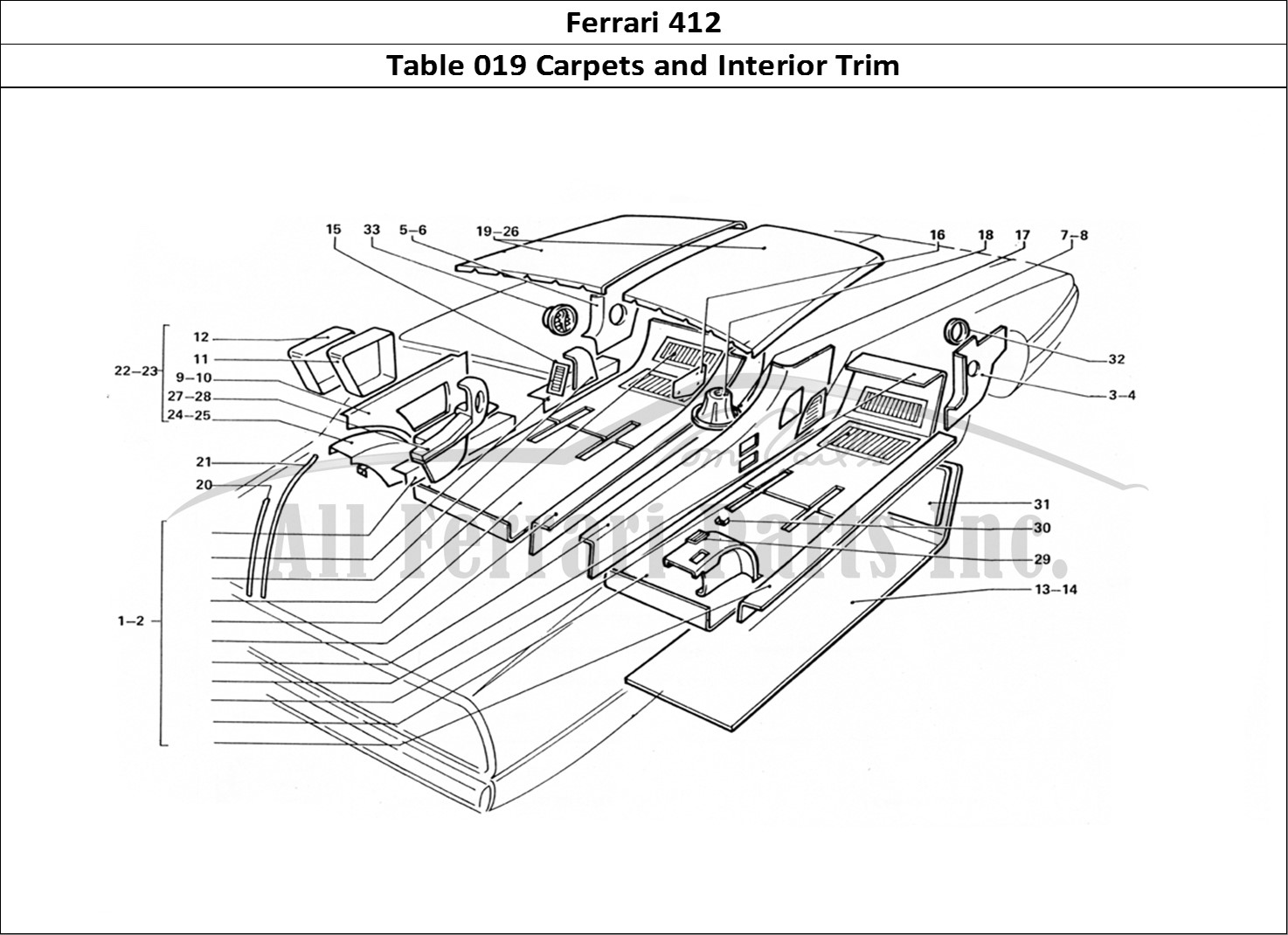 Ferrari Parts Ferrari 412 (Coachwork) Page 019 Carpets & Inner Trims