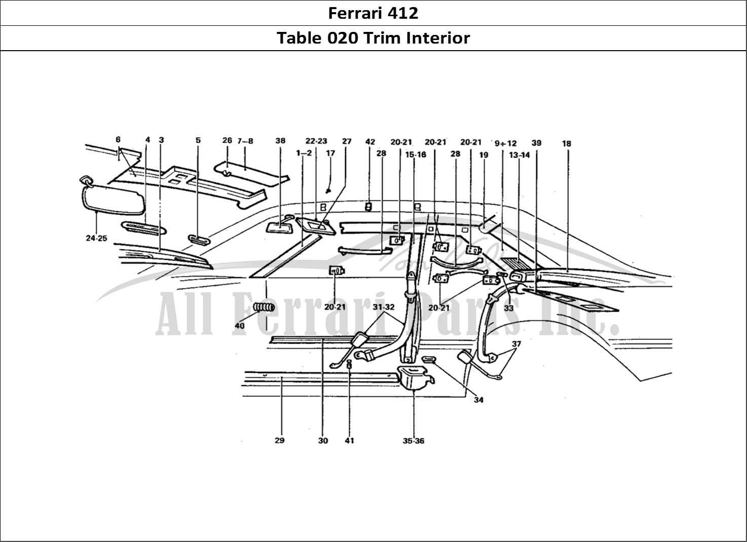 Ferrari Parts Ferrari 412 (Coachwork) Page 020 Seat Belts & Sun Visors
