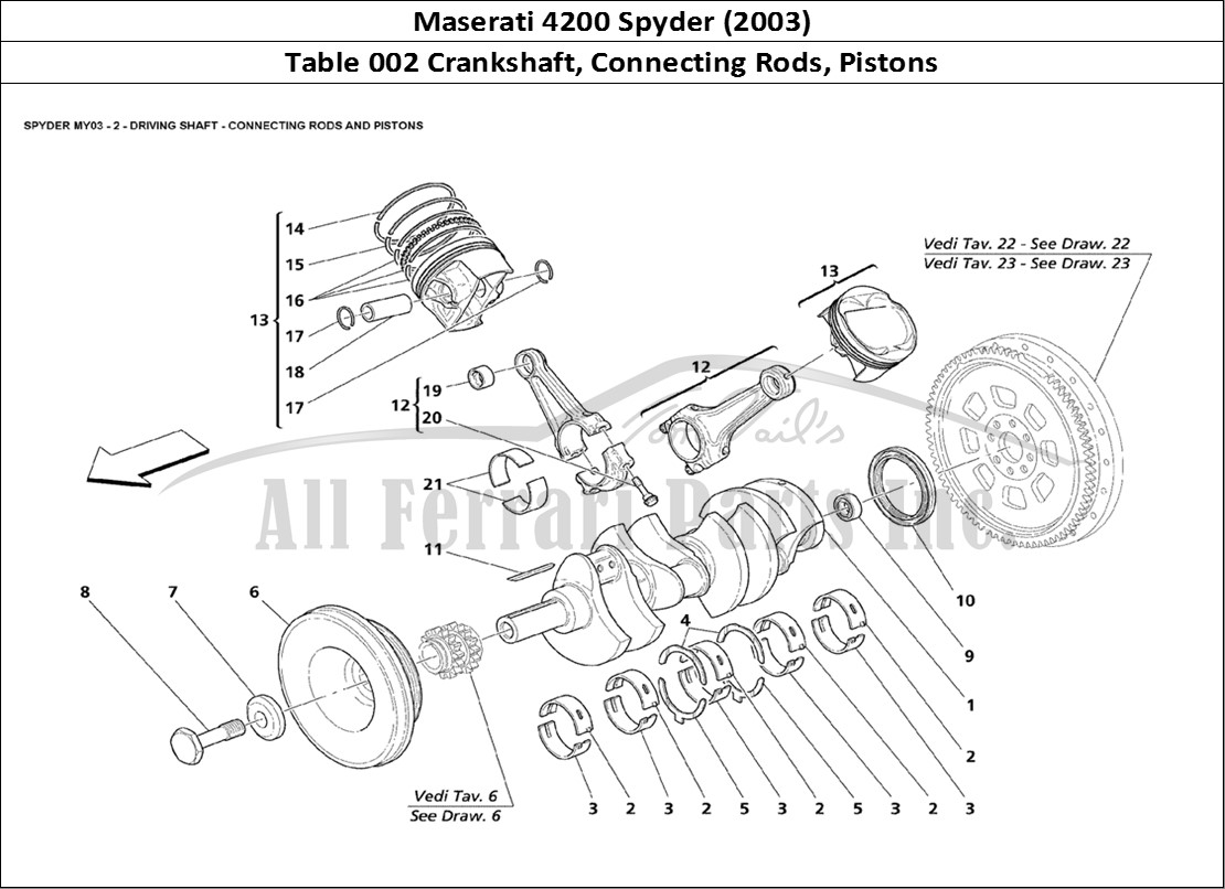 Ferrari Parts Maserati 4200 Spyder (2003) Page 002 Crankshaft Conrods and Pi