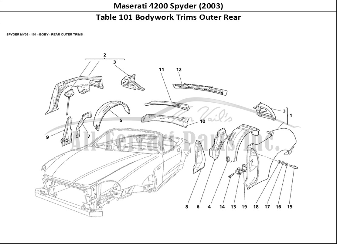 Ferrari Parts Maserati 4200 Spyder (2003) Page 101 Body - Rear Outer Trims
