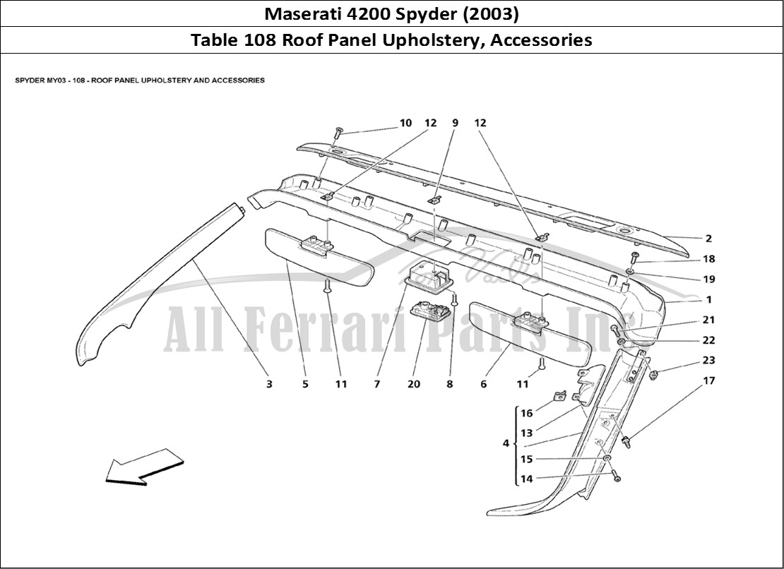 Ferrari Parts Maserati 4200 Spyder (2003) Page 108 Roof Panel Upholstery and
