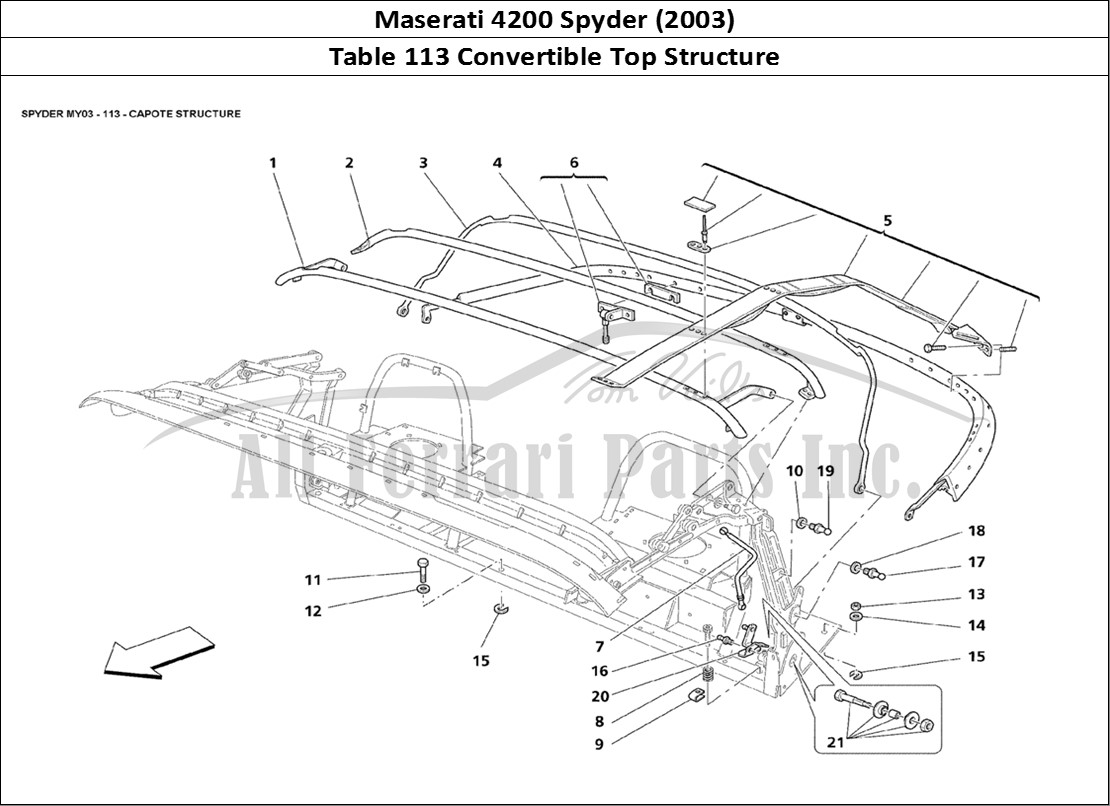 Ferrari Parts Maserati 4200 Spyder (2003) Page 113 Capote Structure