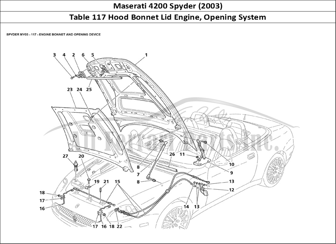 Ferrari Parts Maserati 4200 Spyder (2003) Page 117 Engine Bonnet and Opening