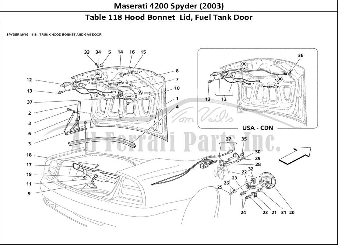 Ferrari Parts Maserati 4200 Spyder (2003) Page 118 Trunk Hood Bonnet and Gas