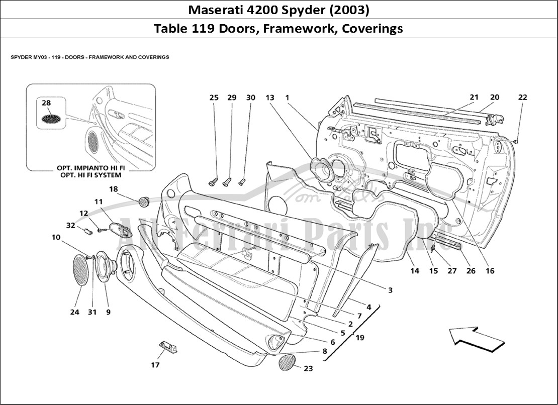 Ferrari Parts Maserati 4200 Spyder (2003) Page 119 Doors - Framework and Cov