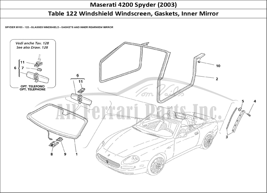 Ferrari Parts Maserati 4200 Spyder (2003) Page 122 Glass Windshield - Gasket