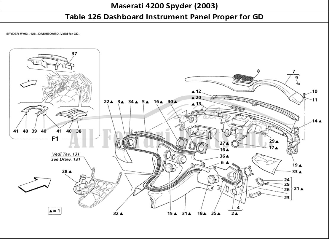 Ferrari Parts Maserati 4200 Spyder (2003) Page 126 Dashboard Valid for GD
