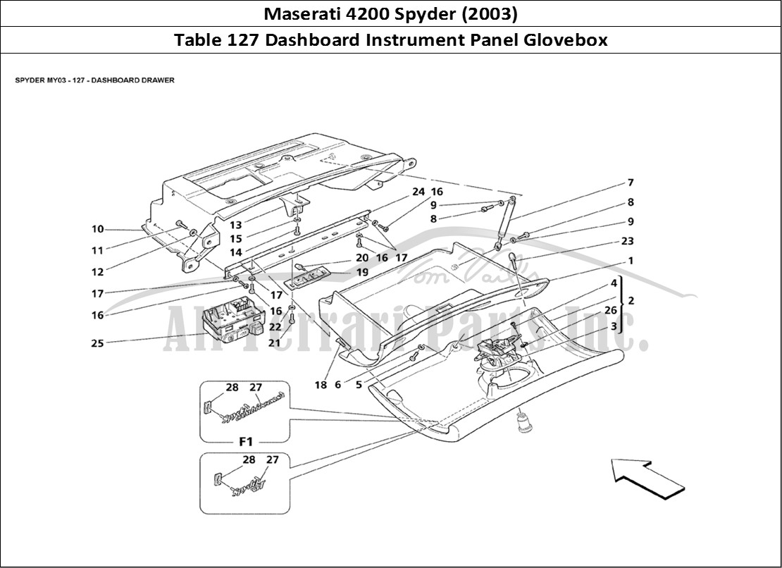 Ferrari Parts Maserati 4200 Spyder (2003) Page 127 Dashboard Drawer
