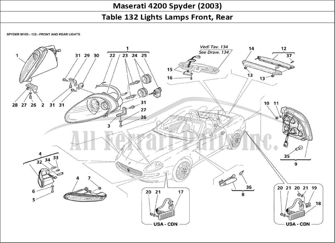 Ferrari Parts Maserati 4200 Spyder (2003) Page 132 Front and Rear Lights