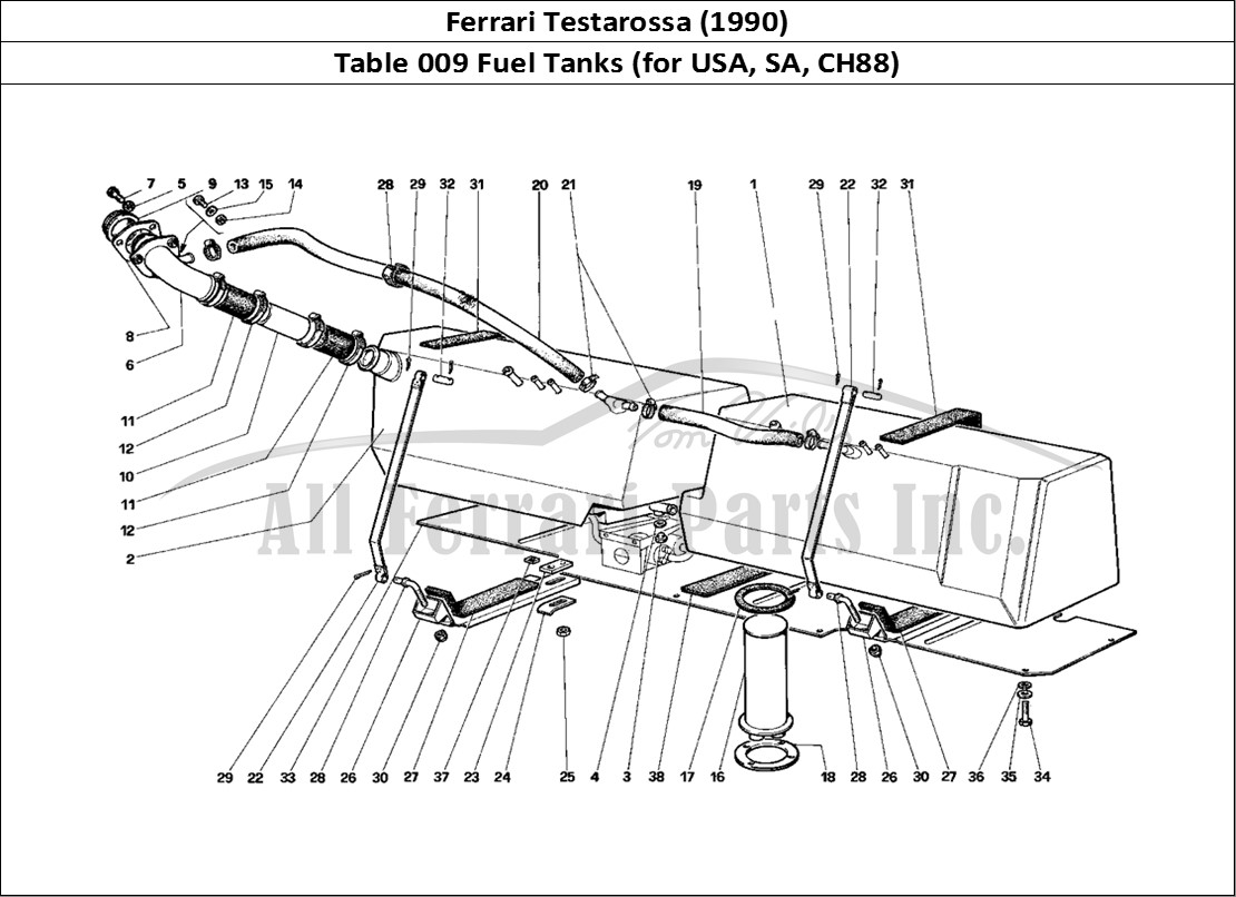 Ferrari Parts Ferrari Testarossa (1990) Page 009 Fuel Tanks (for US - SA a