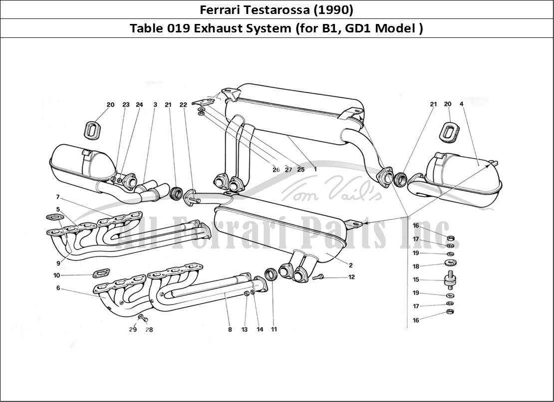 Ferrari Parts Ferrari Testarossa (1990) Page 019 Exhaust System (for B1 -
