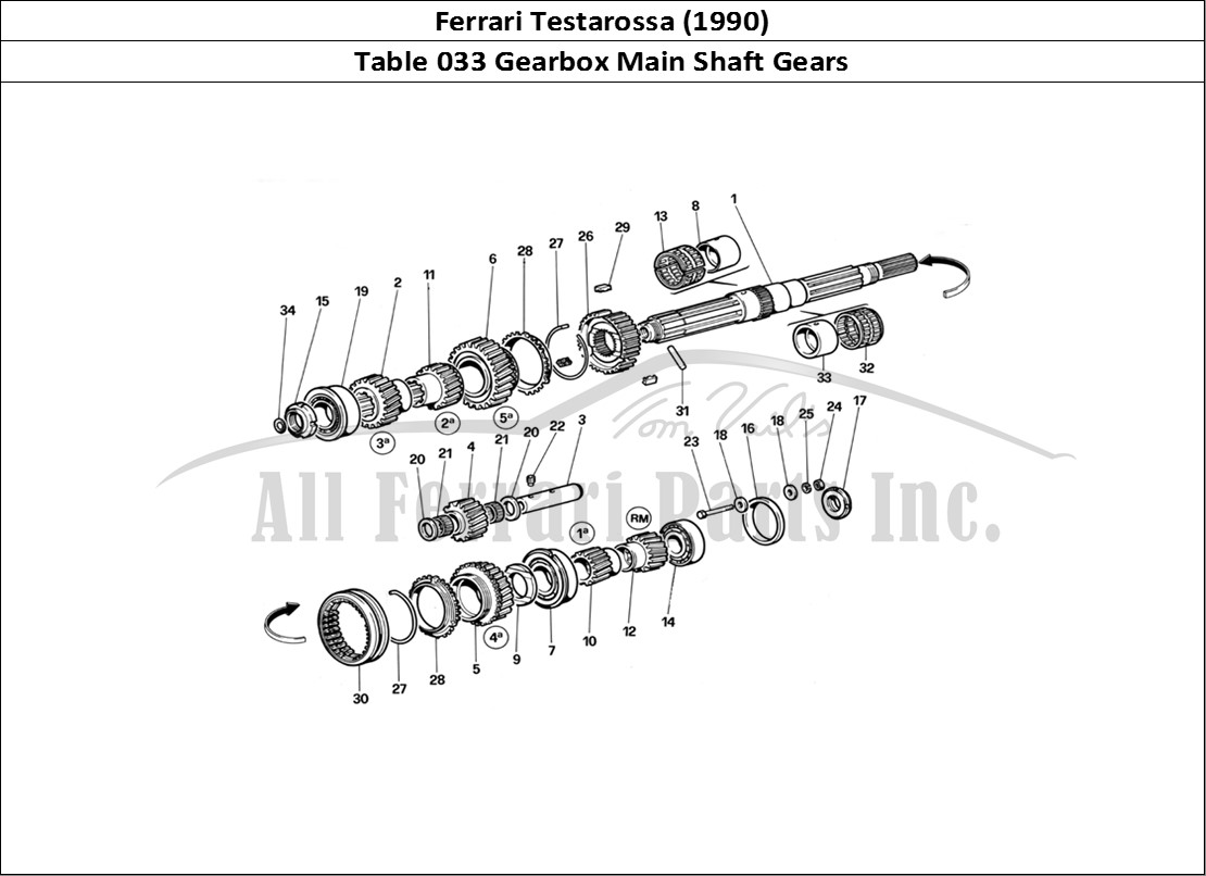 Ferrari Parts Ferrari Testarossa (1990) Page 033 Main Shaft Gears