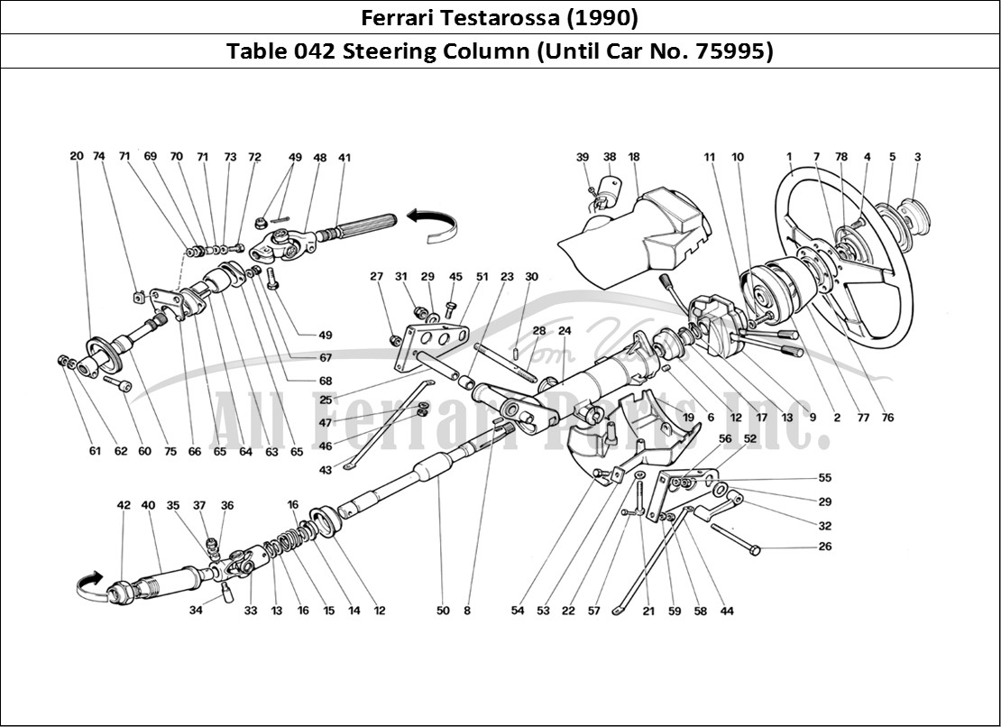 Ferrari Parts Ferrari Testarossa (1990) Page 042 Steering Column (Until Ca