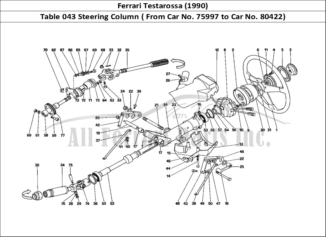 Ferrari Parts Ferrari Testarossa (1990) Page 043 Steering Column (Starting