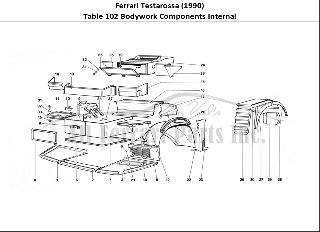 Ferrari Parts Ferrari Testarossa (1990) Page 102 Body - Internal Component