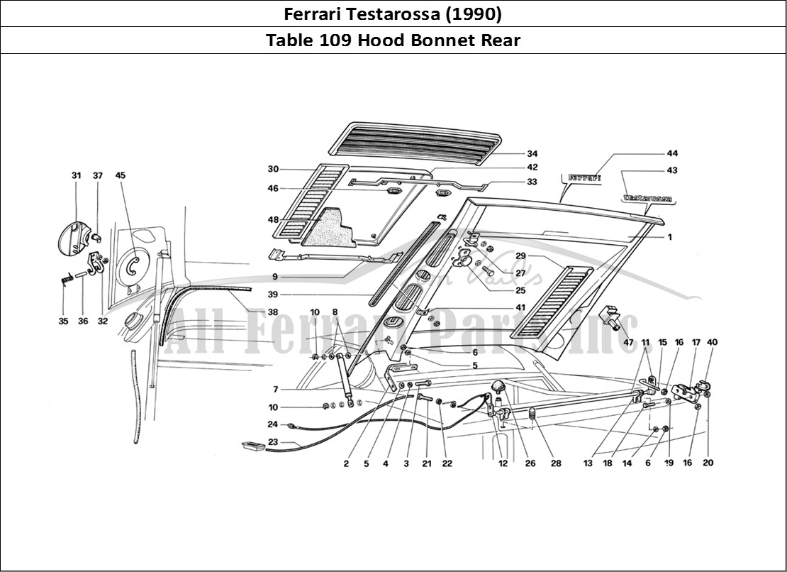 Ferrari Parts Ferrari Testarossa (1990) Page 109 Rear Hood