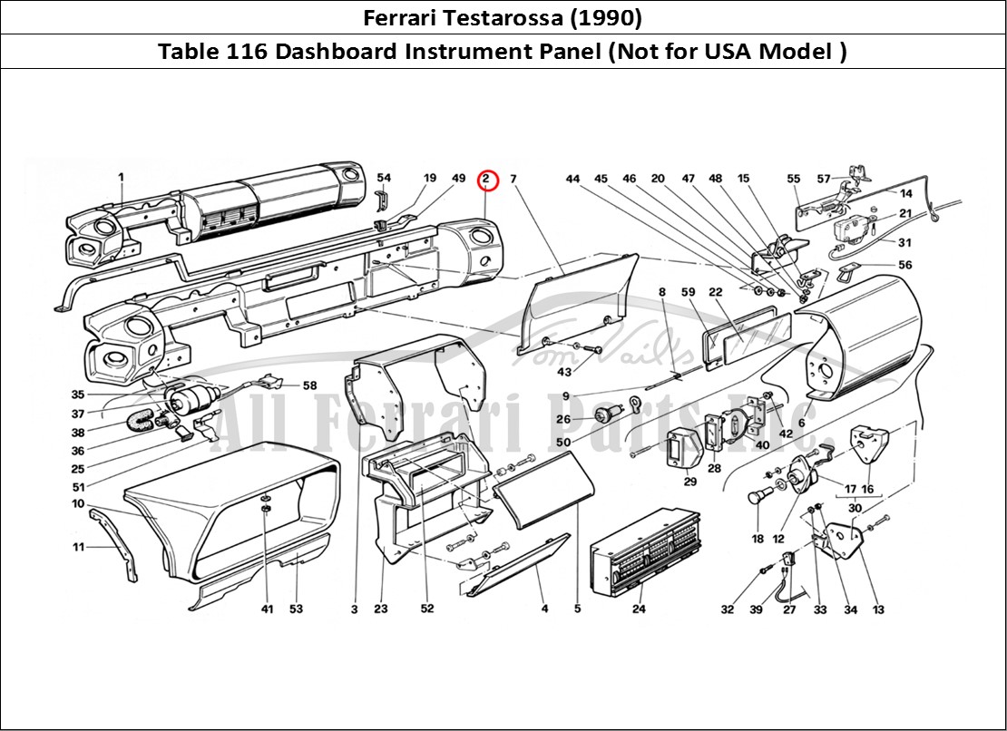 Ferrari Parts Ferrari Testarossa (1990) Page 116 Dashboard (Not for US Ver