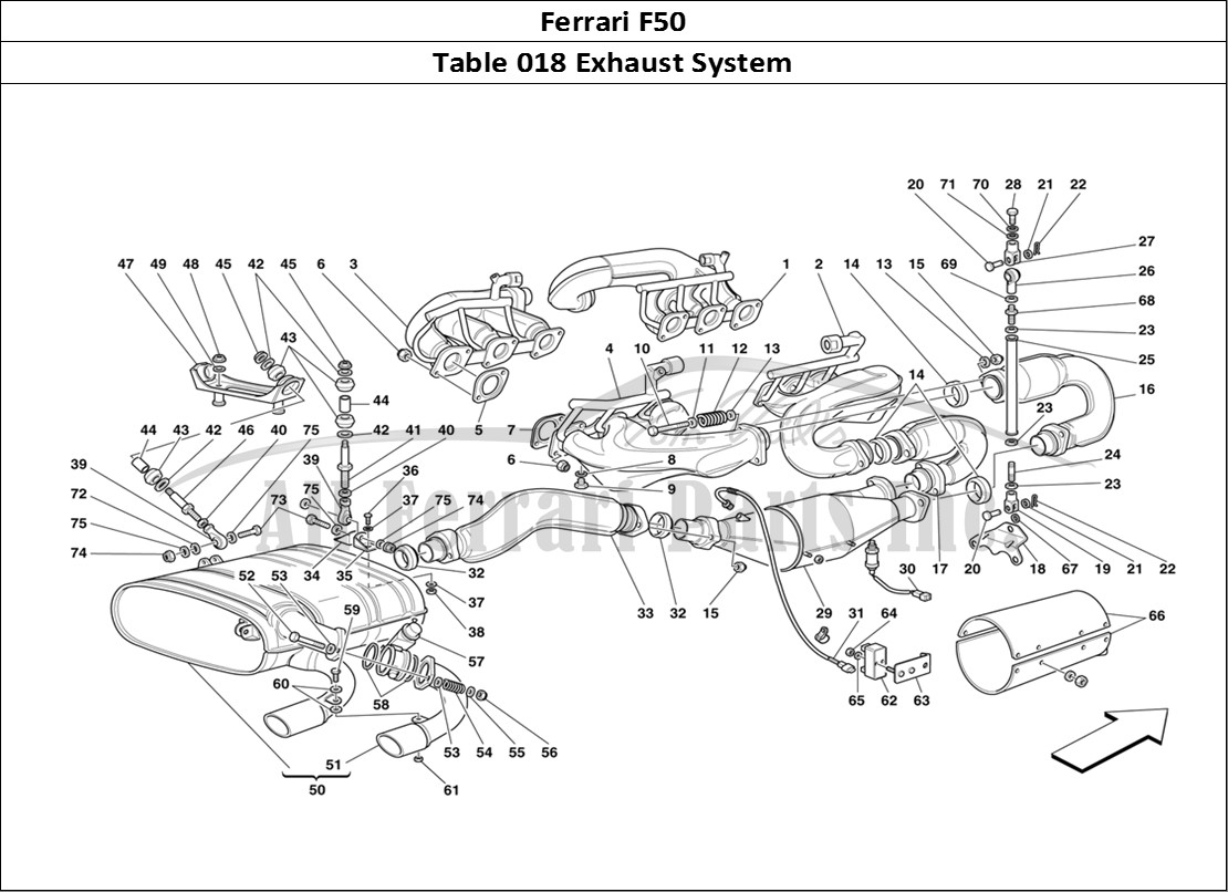 Ferrari Parts Ferrari F50 Page 018 Exhaust System