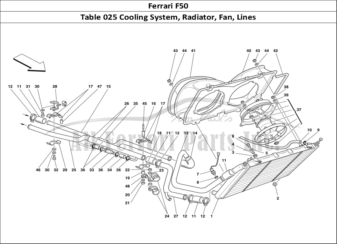 Ferrari Parts Ferrari F50 Page 025 Cooling - Radiator and Pi