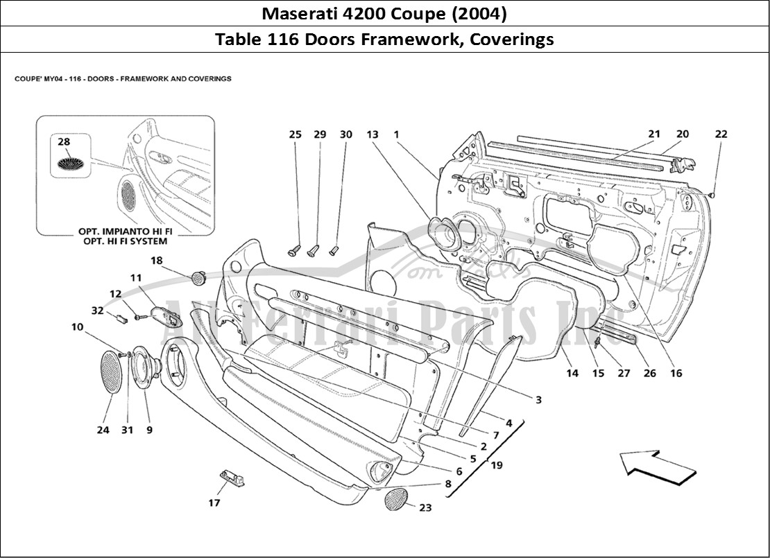Ferrari Parts Maserati 4200 Coupe (2004) Page 116 Doors Framework and Cover