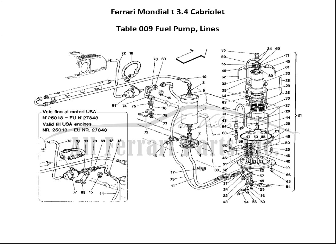 Ferrari Parts Ferrari Mondial 3.4 t Cabriolet Page 009 Fuel Pump and Pipes