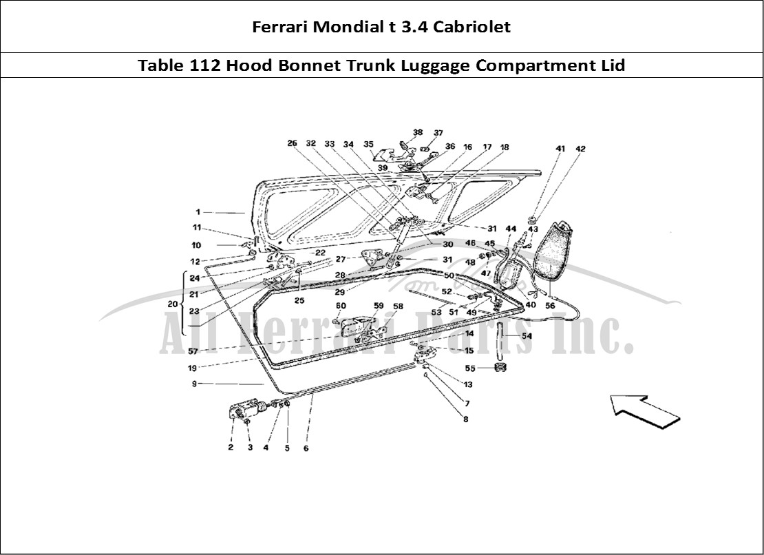 Ferrari Parts Ferrari Mondial 3.4 t Cabriolet Page 112 Luggage Compartment Lid