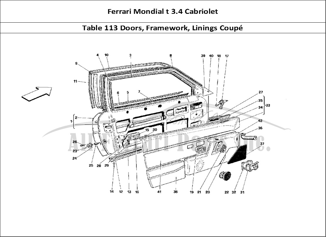 Ferrari Parts Ferrari Mondial 3.4 t Cabriolet Page 113 Doors - Coup - Framework
