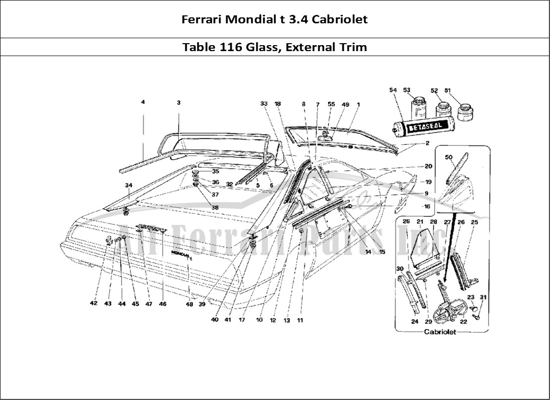 Ferrari Parts Ferrari Mondial 3.4 t Cabriolet Page 116 Glasses and External Fini