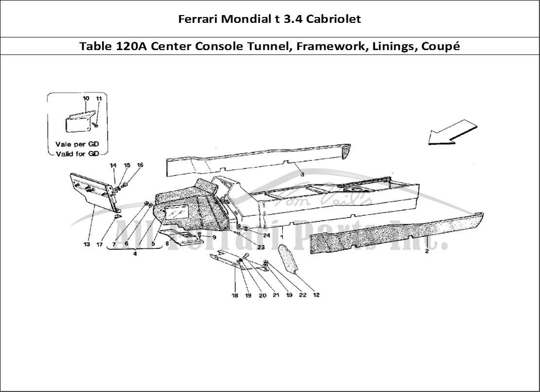 Ferrari Parts Ferrari Mondial 3.4 t Cabriolet Page 120 Tunnel - Framework and Li