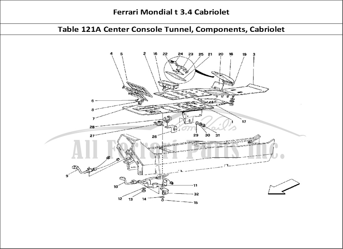 Ferrari Parts Ferrari Mondial 3.4 t Cabriolet Page 121 Tunnel - Components - Cab