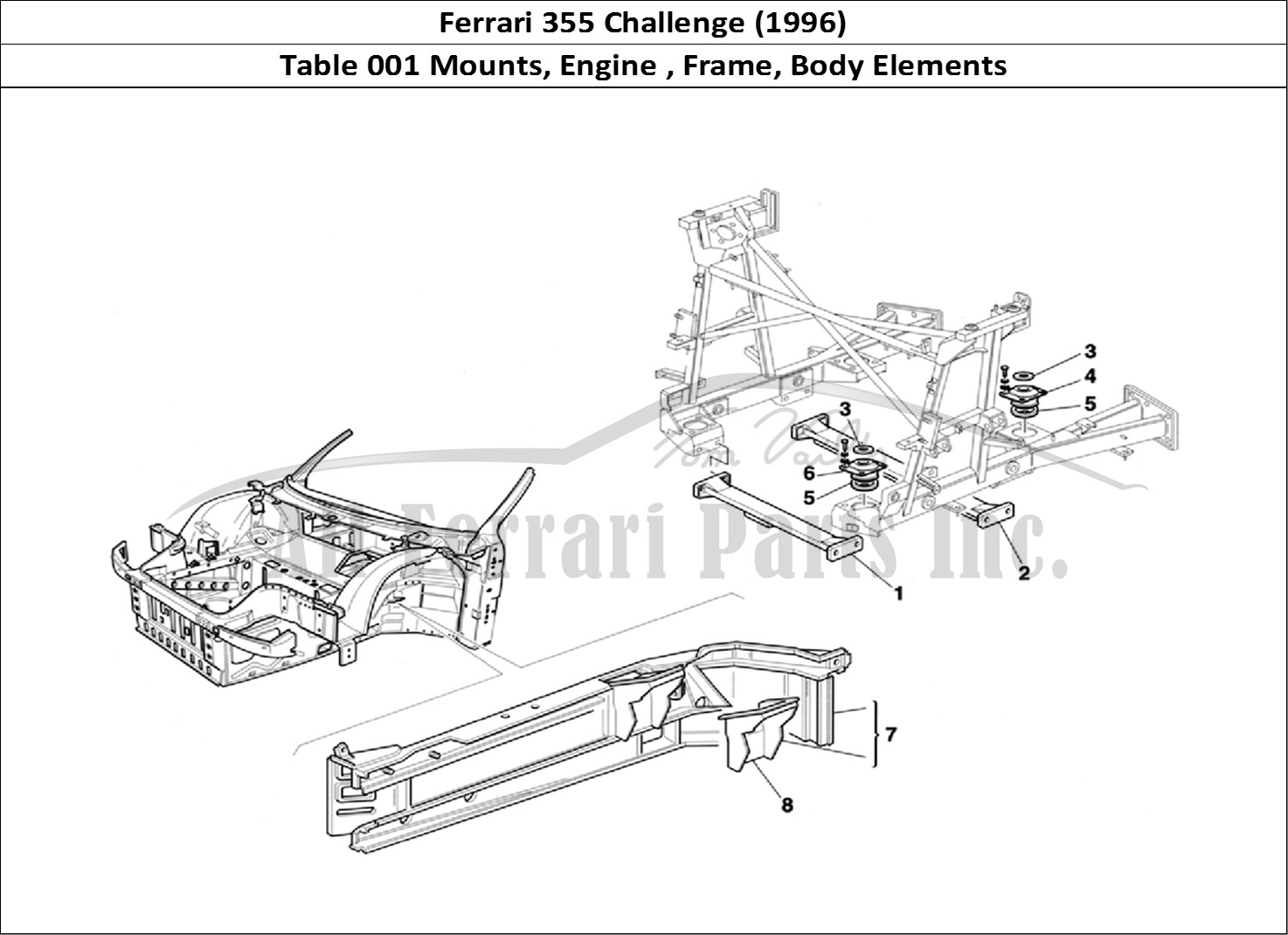 Ferrari Parts Ferrari 355 Challenge (1996) Page 001 Engine Supports - Chassis