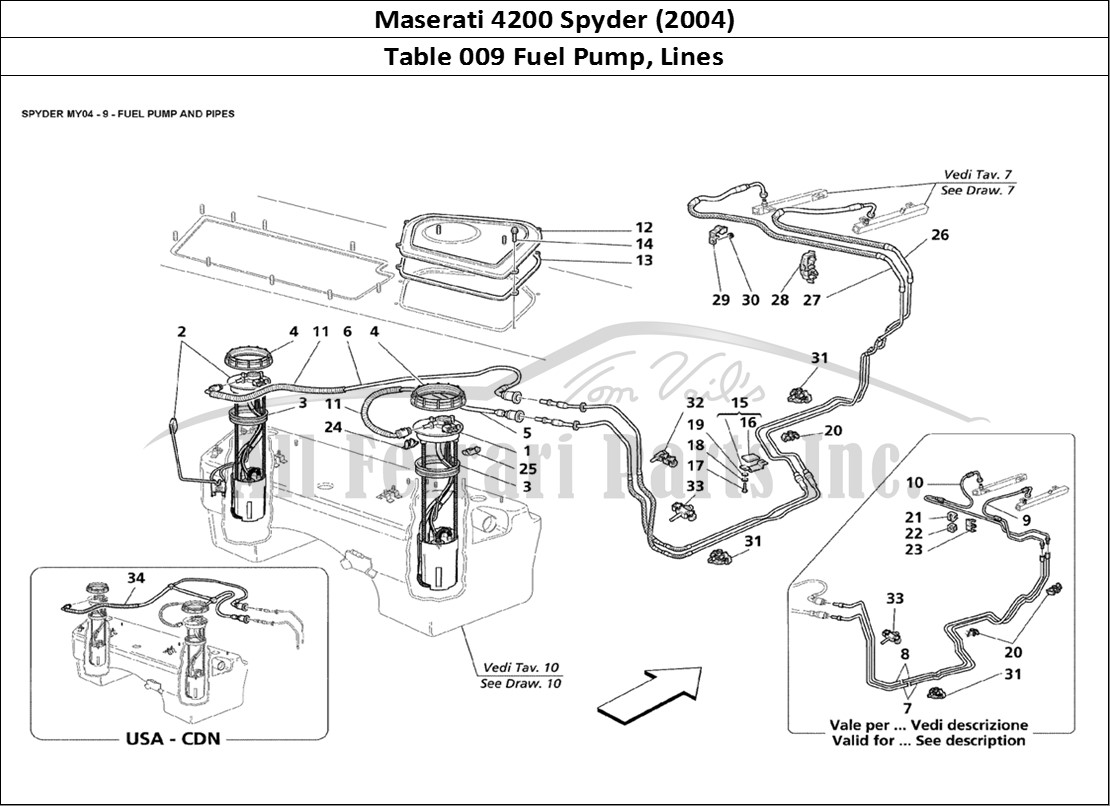 Ferrari Parts Maserati 4200 Spyder (2004) Page 009 Fuel Pump and Pipes