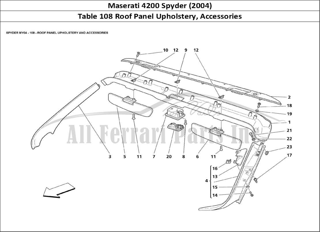 Ferrari Parts Maserati 4200 Spyder (2004) Page 108 Roof Panel Upholstery and