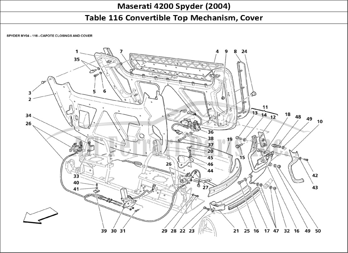 Ferrari Parts Maserati 4200 Spyder (2004) Page 116 Capote Closings and Cover
