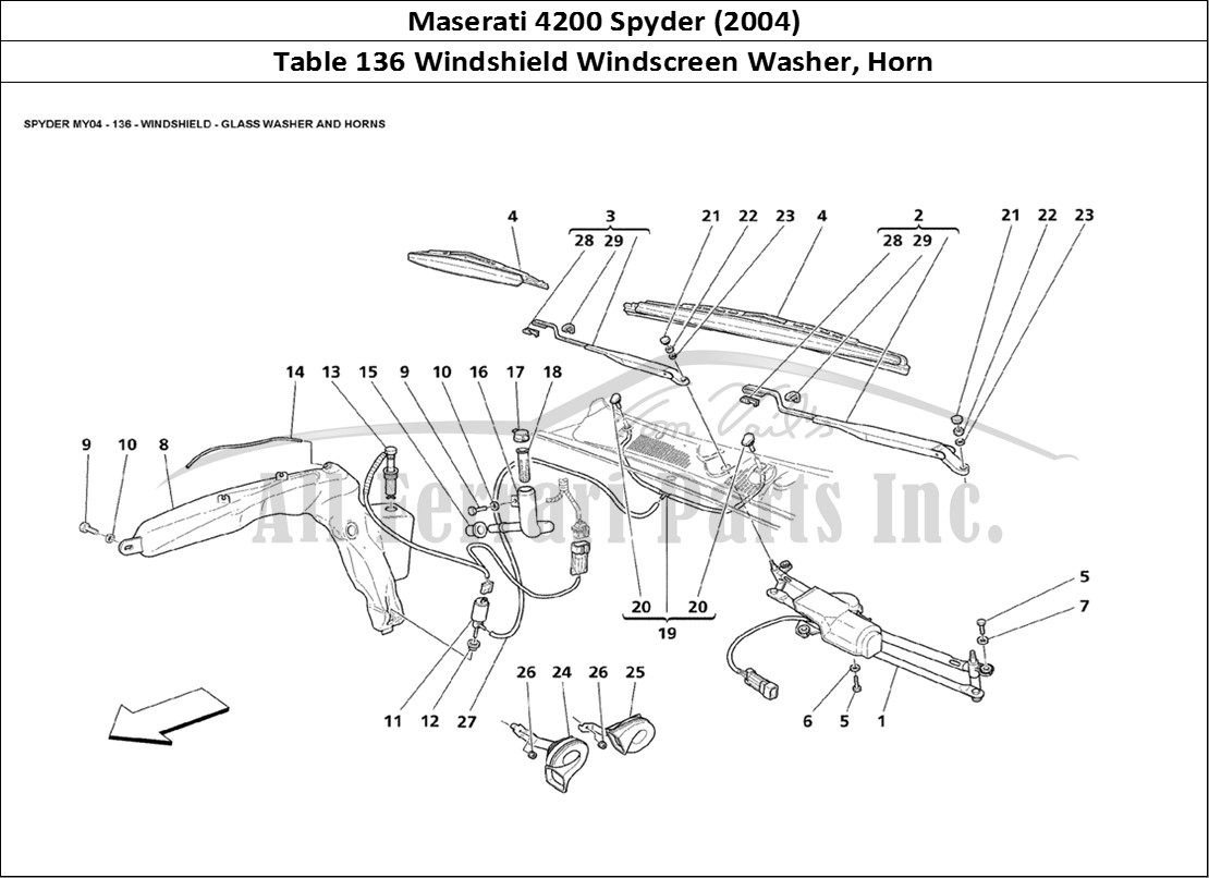 Ferrari Parts Maserati 4200 Spyder (2004) Page 136 Windshield Glass Washer a